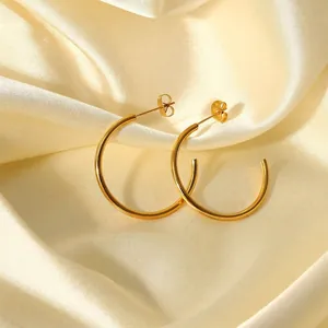 18K Gold Plated Stainless Steel C Shape Hoop Earrings For Women Minimalist Geometric INS Style Delicate Piercing Stud Earrings Fashion Jewelry