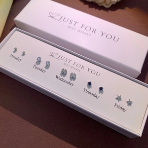 S925 silver needle heart and star earring set for women in a gift box packaging