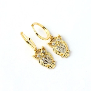 Exquisite Owl Hoop Earrings Gold Plated 925 Sterling Silver With Sparkling Cubic Zirconia For Women Animal Jewelry