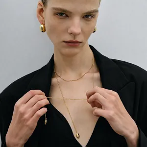 Shell Pendant Long Necklace 18K Gold Plated Stainless Steel Y Shape Minimalist Niche Design Unique Fashion Jewelry