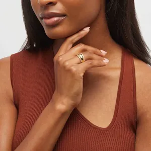 Minimalist Stainless Steel Gold Plated Wide Band Ring For Men Women Inlaid Rhinestone Fashion Niche Jewelry Finger Ring Gift