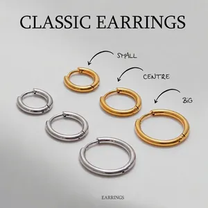 Boucles D'oreilles Créoles En Acier Inoxydable Pour Femmes Imperméable Hypoallergénique Minimaliste Géométrique Rond Bijoux
