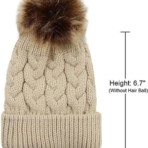 Kids chunky knit beanie with pom pom featuring classic cable patterns and 6.7 inch height