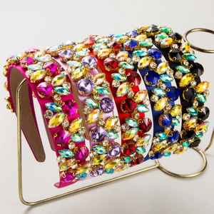 Cerchietto Imbottito Barocco Con Strass Colorati in Vetro Vintage Lusso Fascia Larga per Capelli Donna Matrimonio Gioielli