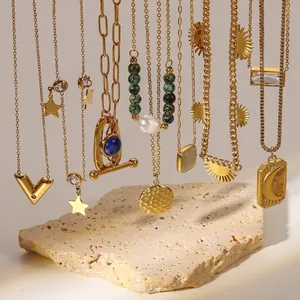 Heart Pendant Necklace 14K Gold Plated Stainless Steel French Retro Vintage Layered Jewelry For Women