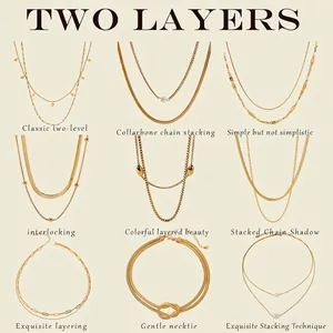 Double Layer Necklace For Women Stainless Steel Waterproof Hypoallergenic Snake Chain Artificial Pearl Pendant Jewelry