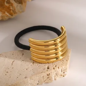 Stainless Steel Hair Tie Geometric Metal Buckle High Elastic Ponytail Holder Fashion Minimalist Hair Accessories Women