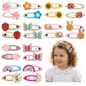 Cartoon animal and fruit hair clips for girls featuring colorful sequins and cute designs