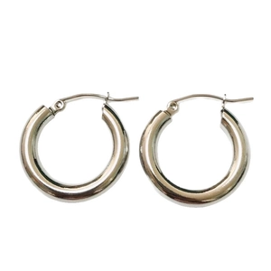 Classic silver stainless steel hoop earrings with a thick minimalist round ring design