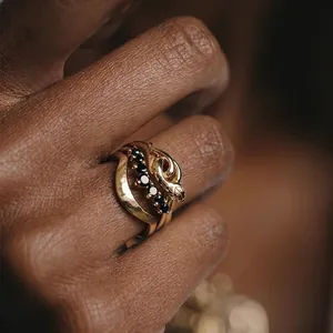Snake Ring Stainless Steel Gold Plated Zircon Inlaid Waterproof Hypoallergenic Light Luxury Fashion Jewelry For Women