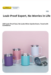 Detail of 12oz leakproof insulated stainless steel mugs in various matte colors