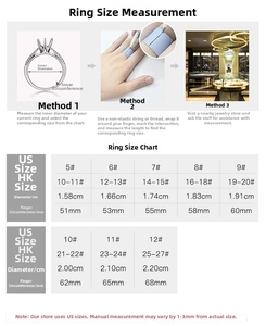 Detailed ring size guide chart showing US sizes 5 to 12 with diameter and circumference