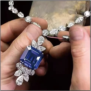 Luxurious 925 silver necklace featuring a large royal blue square pendant and fine diamonds