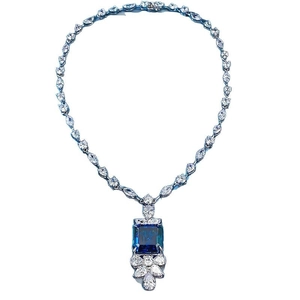 Luxurious 925 sterling silver necklace with large royal blue square pendant for women