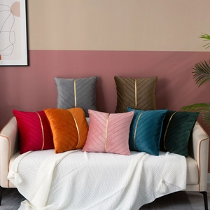 Modern Luxury Holland Velvet Throw Pillow Cover Pleated Decorative Cushion Case With Gold Band For Sofa Living Room Decor