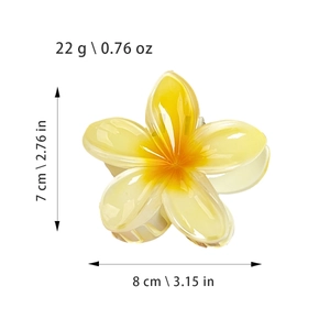 Frangipani flower hair claw clip with yellow gradient, size 8cm by 7cm and 22g weight