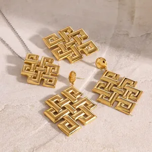 Orecchini Nodo Celtico Acciaio Inossidabile Cavo Nodo Eterno Geometrico Color Oro Gioielli Impermeabili