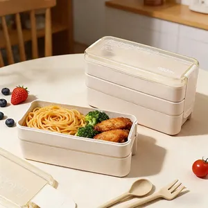 Bento Lunch Box Wheat Straw Portable Microwaveable Leakproof Food Container With Utensils Japanese Style For Student Office