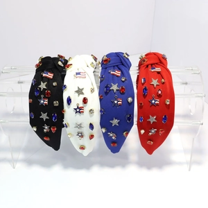 Star studded knotted headbands with American flag charms in black, blue, red, and white