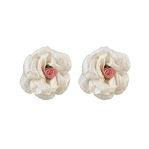 Elegant handmade chiffon flower stud earrings featuring a delicate pink rose center