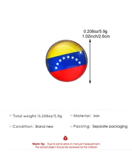 Detailed macro view of Venezuela flag pin badge made of durable iron with glass dome