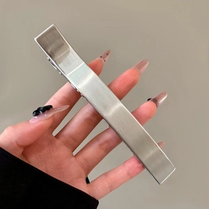 Large professional silver metal alligator hair clip with a brushed finish for elegant updos
