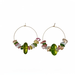 Summer bohemian colorful resin stone beaded gold hoop earrings for women