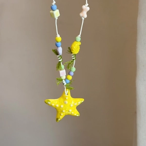 Handmade dopamine colorful starfish beaded necklace with beach vacation style pendant