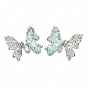 Boucles d'oreilles papillon élégantes en argent avec cristaux vert clair et zircons