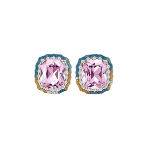 Elegantes pendientes de circonita rosa con halo de piedras coloridas de estilo vintage