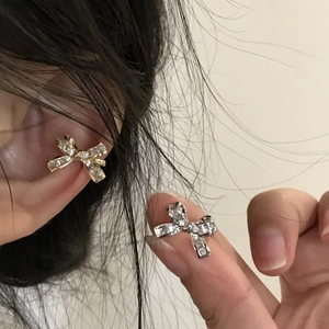 Bowknot Ear Cuff Non Pierced Copper Zirconia Earrings Elegant Minimalist Silver Gold Clip On Earrings For Women Jewelry