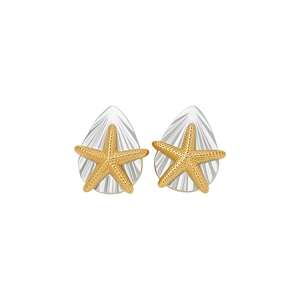 Elegante goldene Seestern- und silberne Muschel-Ohrstecker für den Strandurlaub-Stil