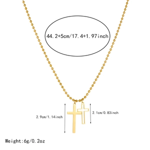 Detailed size specifications of the gold double layered cross pendant necklace