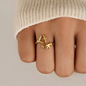 Heart Key Open Ring Stainless Steel 18K Gold Plated Adjustable Waterproof Minimalist Chic Women Jewelry