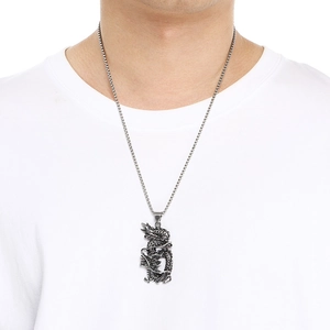 Vintage roestvrijstalen draak hanger ketting voor heren met boxketting en fijne details