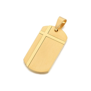 Minimalist gold stainless steel cross dog tag pendant for men's fashion necklace jewelry
