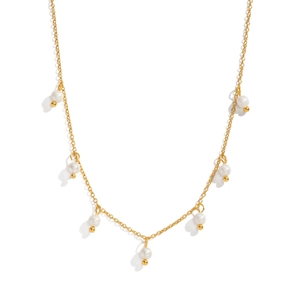 Elegant 18K gold plated titanium necklace featuring seven white pearls in a U-shape