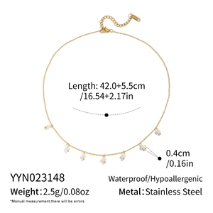 Waterproof stainless steel necklace detail with 42cm chain and 0.4cm mini shell pearls
