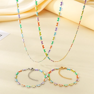 Conjunto de collar y pulsera de mariposas de colores en acero inoxidable boho