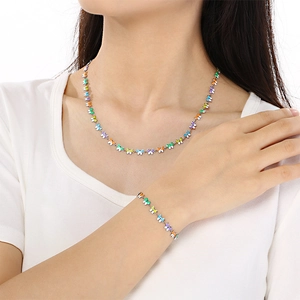 Conjunto de collar y pulsera de esmalte de mariposa colorida para mujer, estilo bohemio