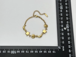 Detailed measurement of 18K gold plated stainless steel sun moon and star charm bracelet