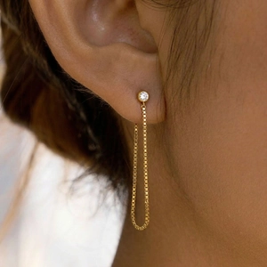 Lange Kettenohrringe 18K Vergoldet Edelstahl Zirkonia Stecker Boxkette Hypoallergen Minimalistischer Stil Für Damen