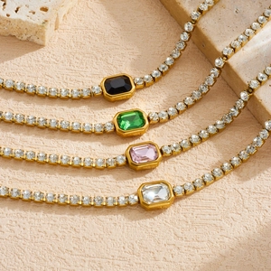 Fashion Stainless Steel Gold Plated Rhinestone Tennis Bracelet For Women Luxury Rectangle Geometric Chain Jewelry Gift