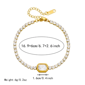 Detailed view of gold-plated stainless steel bracelet with zircon dimensions and weight