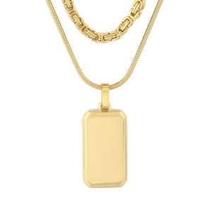 Doppellagige goldene Edelstahlhalskette mit Panzerkette und rechteckigem Anhänger für Herren.