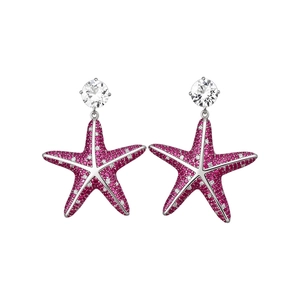 Orecchini a stella marina scintillanti con zirconi rossi e perni in argento, chic.