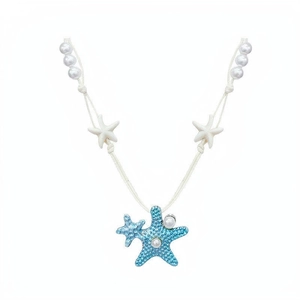 Blue starfish pendant necklace with pearls for summer beach vacation style jewelry