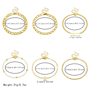 Größentabelle für Damen-Armbandset aus Edelstahl in Gold mit verschiedenen Kettenlängen