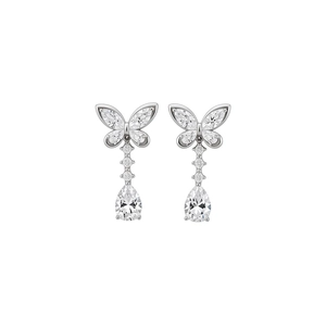 Elegante silberne Schmetterlingsohrringe mit funkelnden Zirkonia und Kristalldropfen