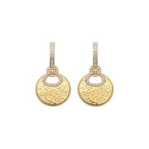 Elegant 18k gold-plated hollow drop earrings featuring sparkling cubic zirconia stones.